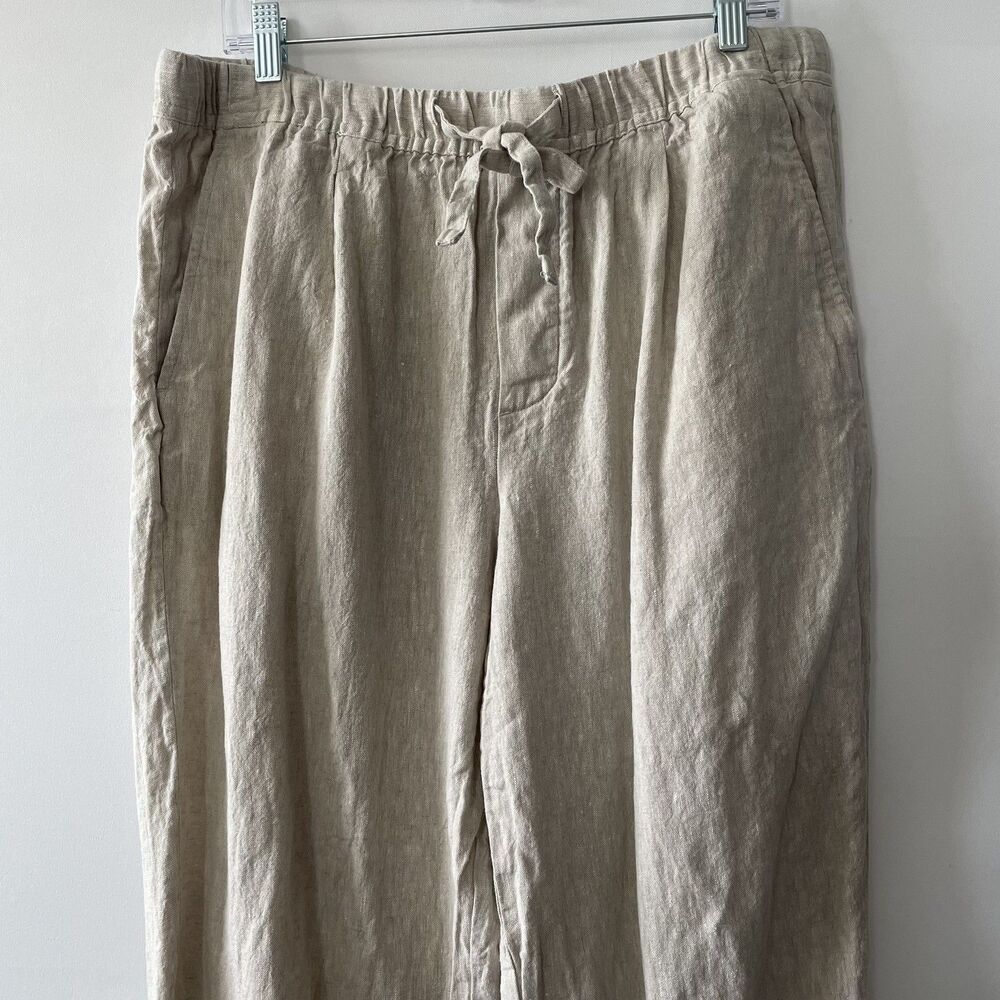 ZARA Men's 100% Linen Beige Relaxed Fit Drawstring Tapered Leg Pants Size XL - Picture 2 of 11
